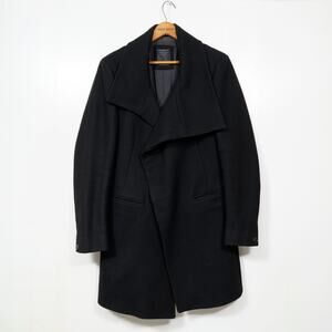 AllSaints Spitalfields Asymmetric Wool Peacoat Men's S/M Black Long Coat
